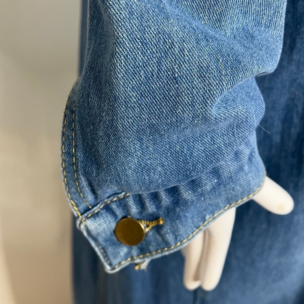 Women’s Sz 8-10 Long Distressed Denim Dress Trench Coat - Picture 12 of 12